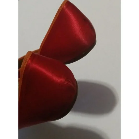 Hogan Red Coguette Fabric with Orange Trim Peep Toe Ballet Flats US 7 EUR 37.5 - Picture 5 of 8